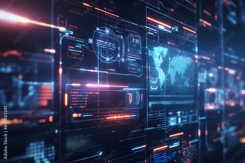 Obraz premium technology background with futuristic holographic interfaces and interactive digital displays. generative ai 