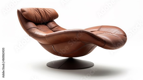 The image features a modern recliner, which is brown and has a sleek design. It is set against a white background  photo