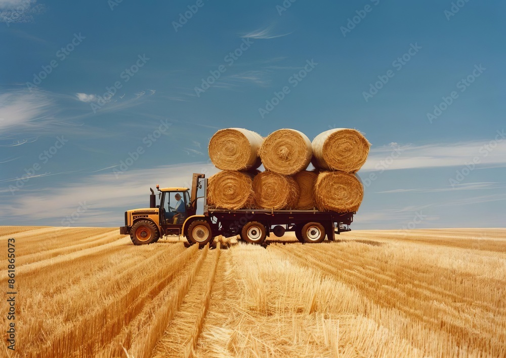 Obraz premium Farmers Working Together in Harvest Season
