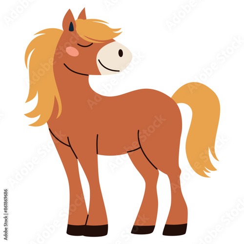 Flat vector illustration. Farm animals, cute nester horse on white background . Vector illustration
