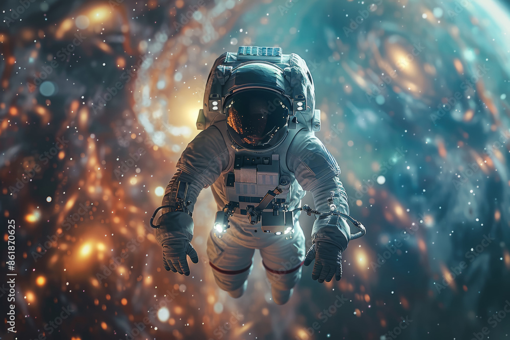An astronaut floating in the vast expanse of space, gazing at distant galaxies. Concept of space exploration and wonder. Generative Ai. An astronaut floating in the vast expanse of space, gazing at distant galaxies. Concept of space exploration and wonder. Generative Ai.