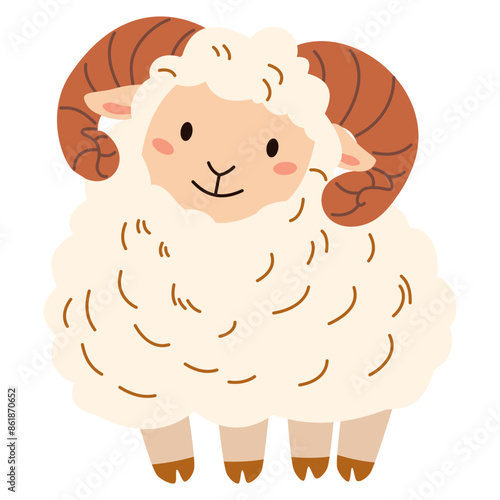 Flat vector illustration in a simple children's style. Cute lamb on white background . Vector illustration
