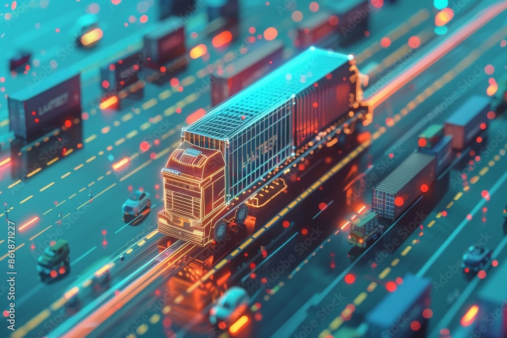 Fototapeta premium Smart logistics network for efficient import export with ai driven truck cargo transportation