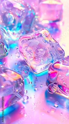 Ice cubes on a pink background.