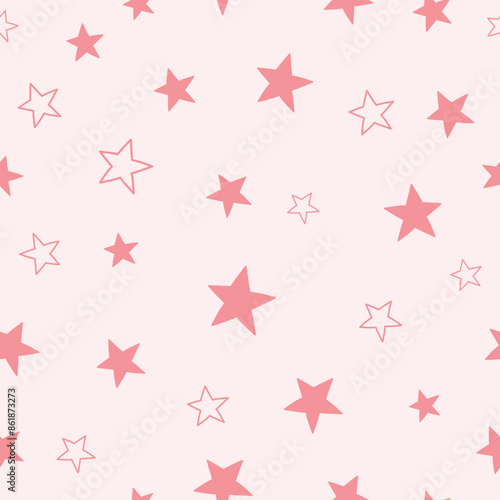 Seamless pattern with stars. Vector illustration on pink background. It can be used for wallpapers, wrapping, cards, patterns for clothes.