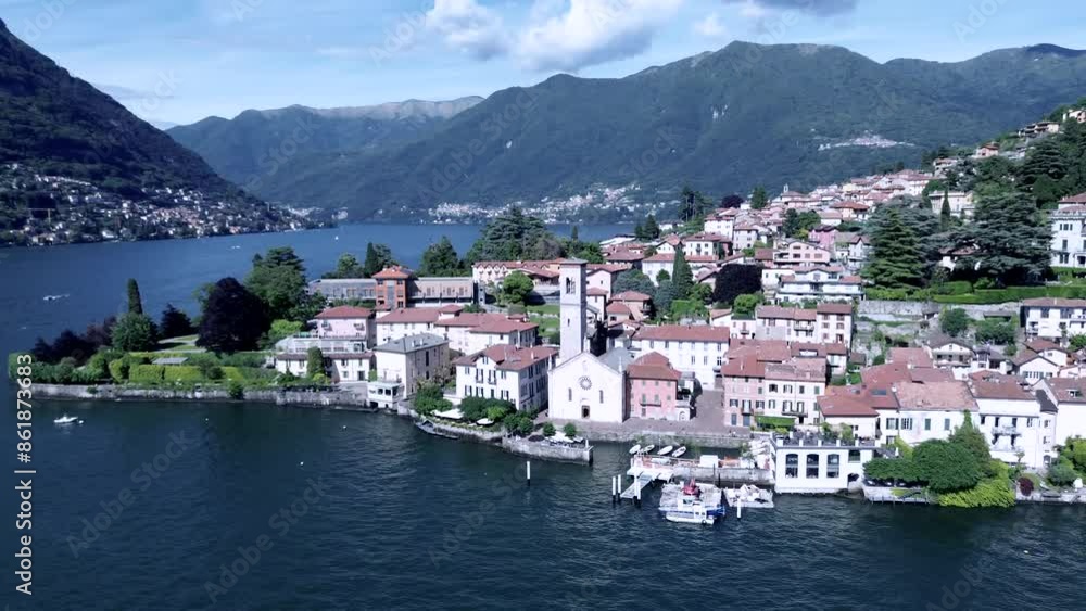 cinematic aerial shot about a typical Italian town on Como lake called Torno famous for its gardens and little romantic streets 2 cinematic aerial shot about a typical Italian town on Como lake called Torno famous for its gardens and little romantic streets 2