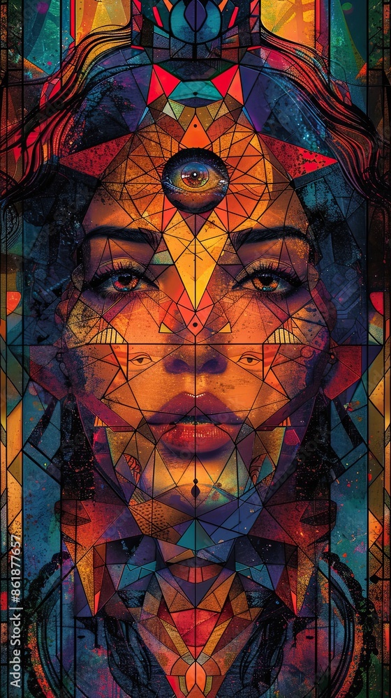 Obraz premium A woman's face is shown in a colorful, abstract style