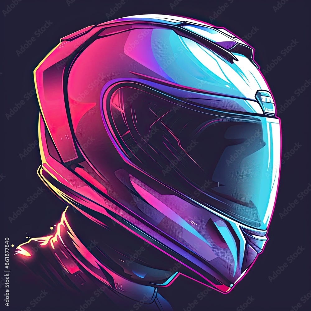 Fototapeta premium A helmet with a neon blue and pink background