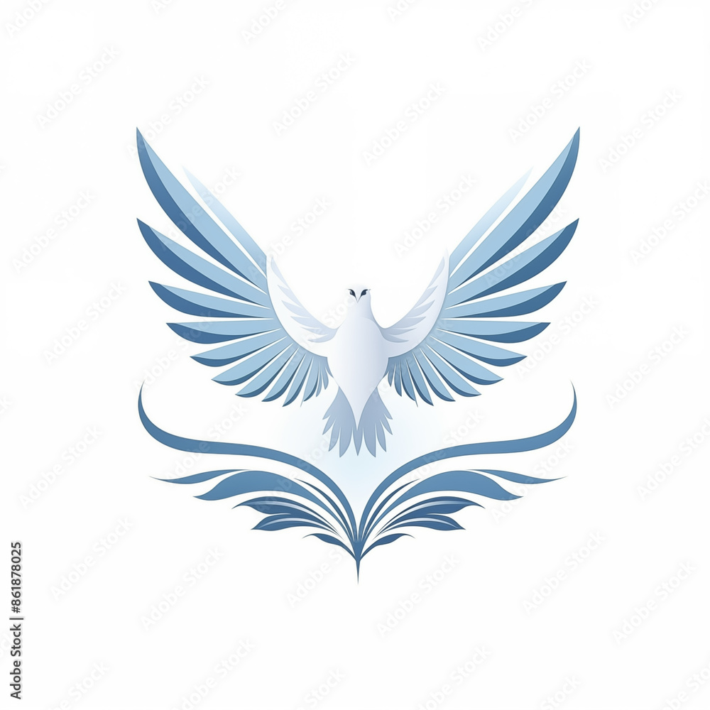 Fototapeta premium Blue bird with wings on a white background.