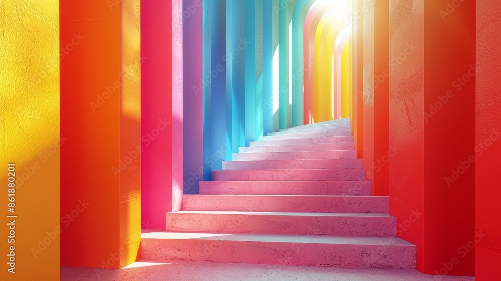 A colorful staircase leading to a rainbow A colorful staircase leading to a rainbow
