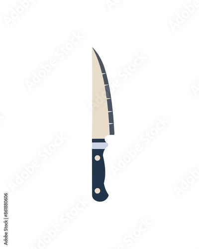 large stainless steel kitchen style butcher's blade knife with black handle. Video game asset completely lossless resizable vector art design on white background generative ai