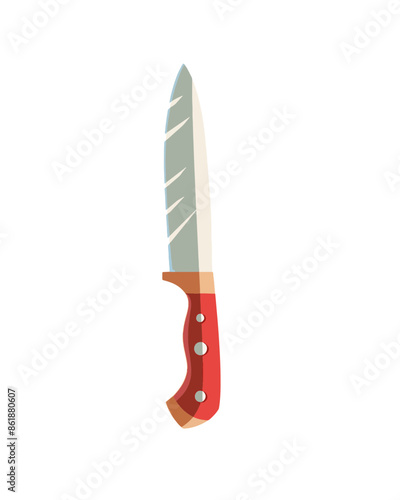 large serrated blade with a brown and gold handle. Video game asset completely lossless resizable vector art design on white background generative ai