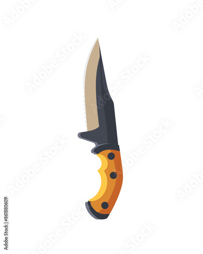 sharpened short metal blade knife with brown grip. Video game asset completely lossless resizable vector art design on white background generative ai