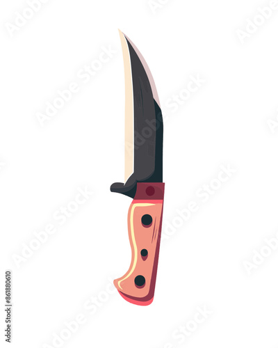 sharp short black blade knife with a light brown wooden grip. Video game asset completely lossless resizable vector art design on white background generative ai