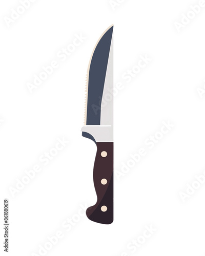 large sharp dark brown wooden handle gripped kitchen style butcher knife. Video game asset completely lossless resizable vector art design on white background generative ai