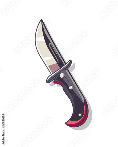 curved black handle grip short sharp throwing style knife. Video game asset completely lossless resizable vector art design on white background generative ai