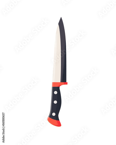 sharp kitchen butcher knife black and red handle silver blade. Video game asset completely lossless resizable vector art design on white background generative ai