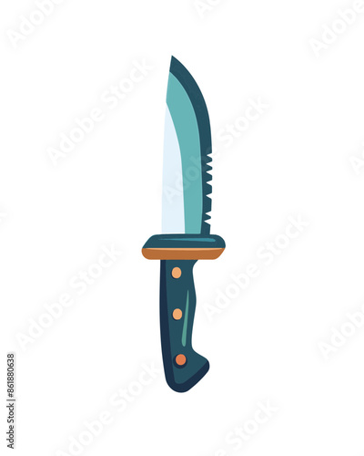 Blue hunting knife with a dark wooden handle. Weapon vector isolated on a white background.