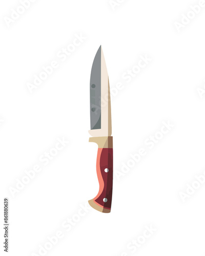 Large turkey carving knife with cherry wood handle. Weapon vector isolated on a white background.