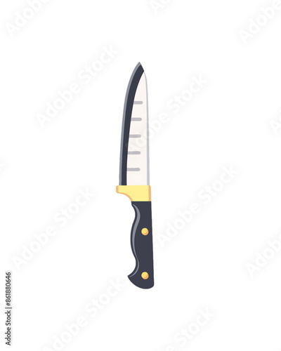 Black steak knife with black wooden handle. Weapon vector isolated on a white background.