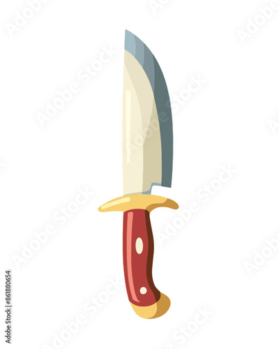 sharp large hunting knife wooden handle. Video game asset completely lossless resizable vector art design on white background generative ai