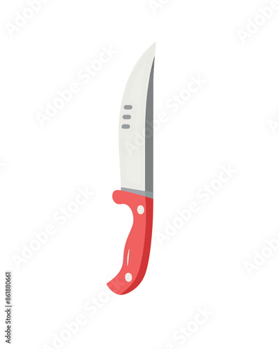 Silver dinner knife with orange wooden handle. Weapon vector isolated on a white background.