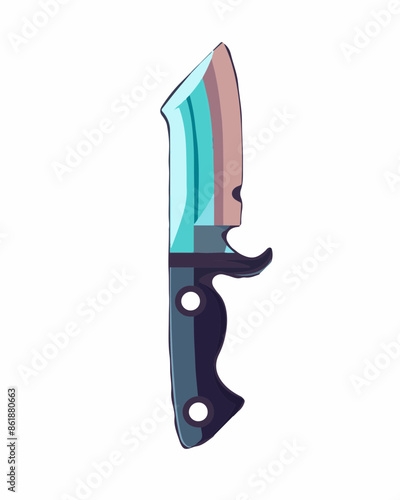 Dangerous hunting knife with a large sharp blade. Weapon vector isolated on a white background.