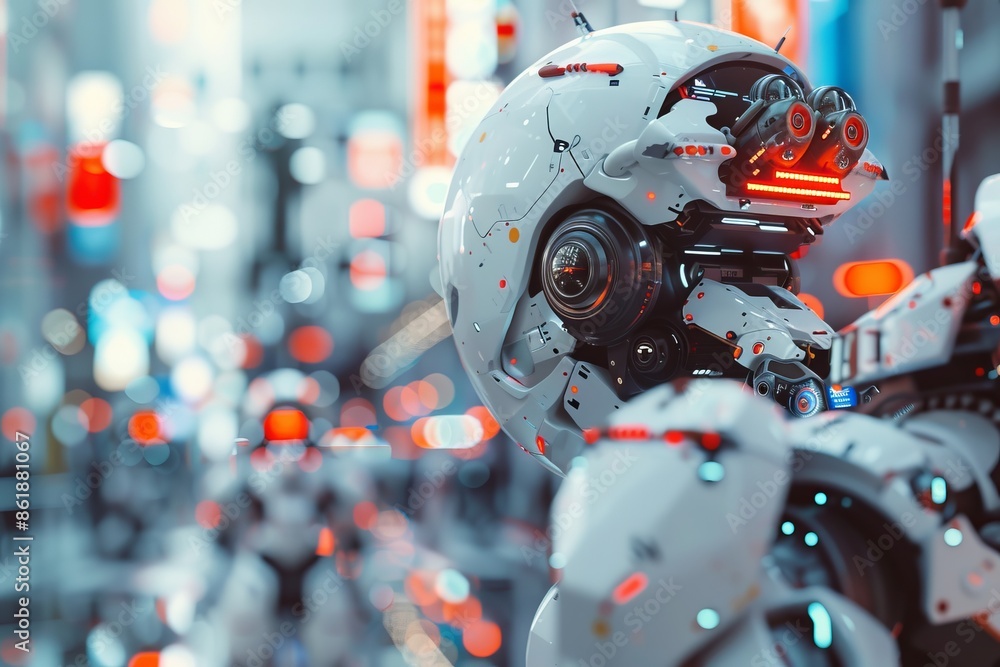 Futuristic Interface with Digital Holograms, AI, Robots Futuristic Interface with Digital Holograms, AI, Robots