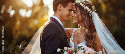Bride and Groom Embrace During Romantic Outdoor Wedding Ceremony