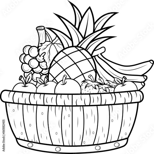Canasta de frutas estilo cartoon sin color.