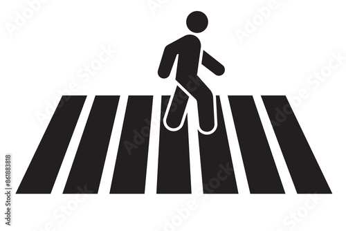 Crosswalk icon symbol. Zebra crossing icon, Street crossing vector sign. People walking on zebra crossing. Vector illustration.	
