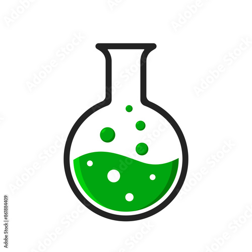 Chemistry retort icon. Vector green poison with black outline on white background.