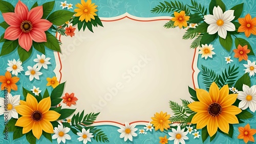 Wallpaper Mural Summer background frame with blank paper texture in the middle and floral elements in retro style Torontodigital.ca