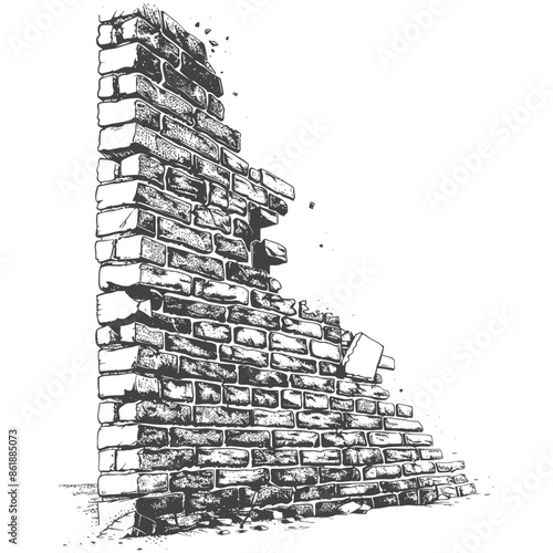 Sketch of a crumbling brick wall.