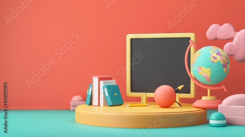 Wallpaper Mural 3D Rendering back to school interior study room for children cute icon cartoon style. 3D Render illustration. AI generated illustration Torontodigital.ca