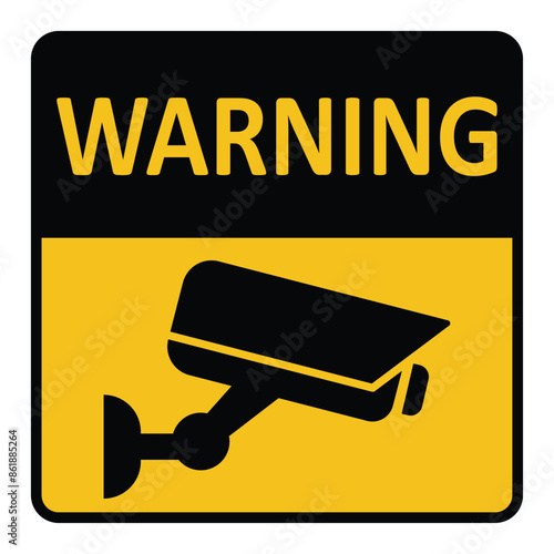 Security camera icon, video surveillance, cctv sign. Yellow square indicating camera operation. Warning monitoring, safety home protection system. Fixed CCTV, Security Camera Icon Vector.