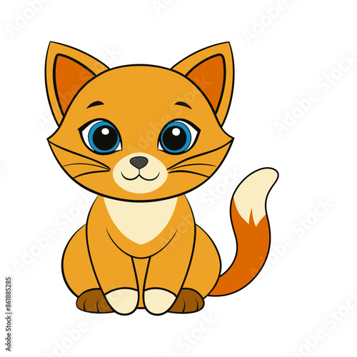 Cute kitty of kawaii style with big eyes vector illustration in white background