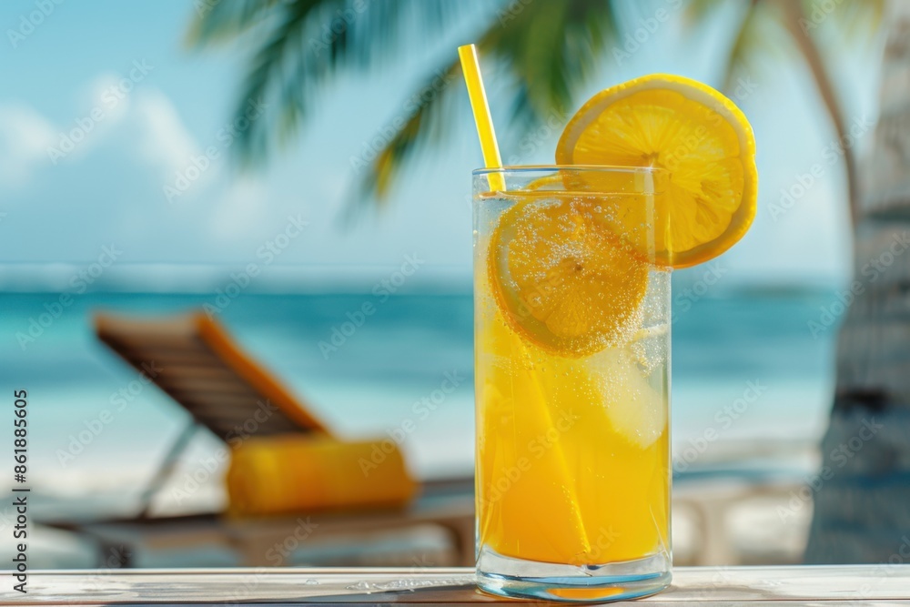 refreshing cocktail on the background of the ocean refreshing cocktail on the background of the ocean