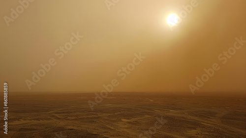 Gritty photograph showing a massive dust storm engulfing the sun in a raw, atmospheric style.