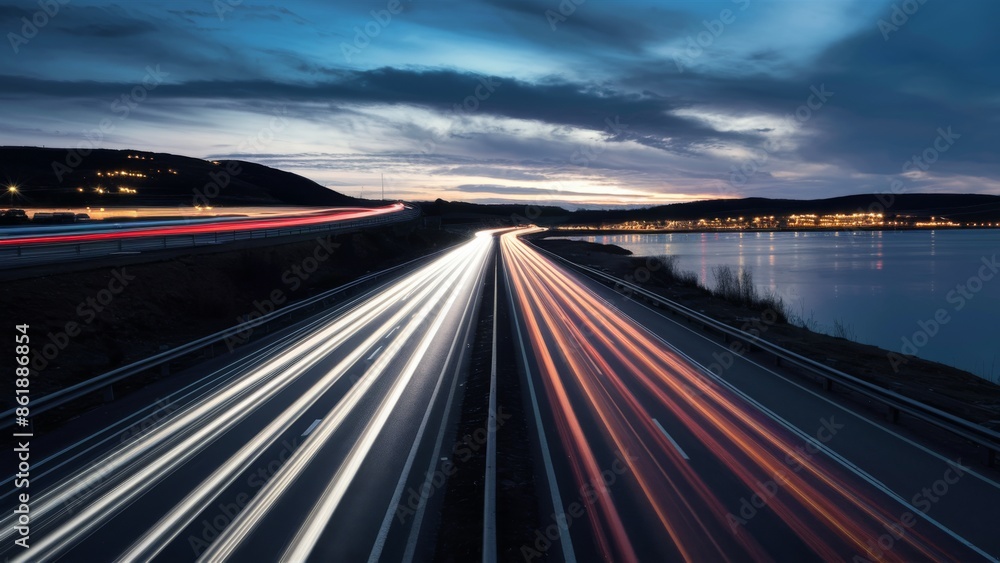 A highway with cars driving on it at night, AI A highway with cars driving on it at night, AI