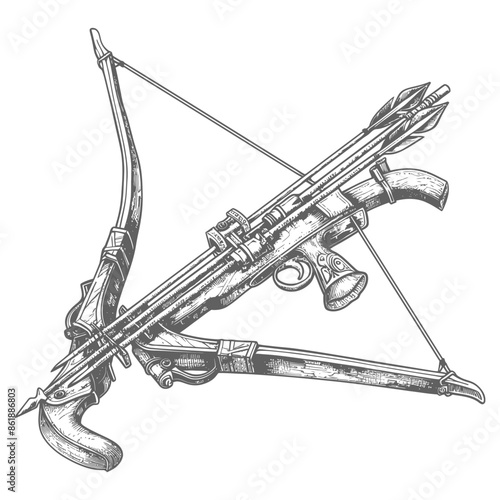 crossbow with engraving style black color only