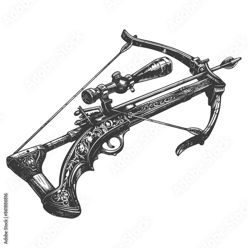 crossbow with engraving style black color only