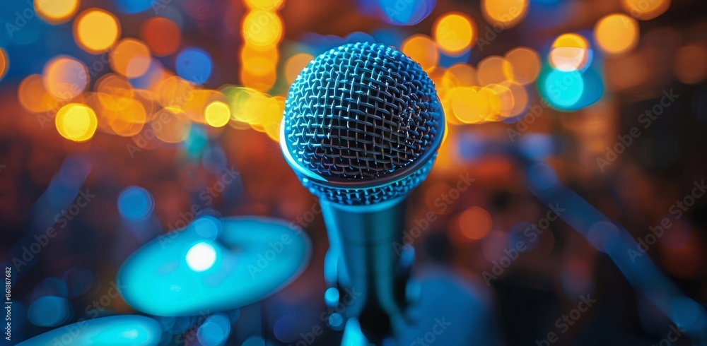 Close Up Of A Microphone On A Stand In A Concert Venue Close Up Of A Microphone On A Stand In A Concert Venue