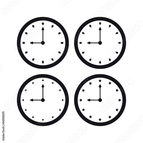 four watch interfaces. round analog clock set. clock interface set with arrow signs