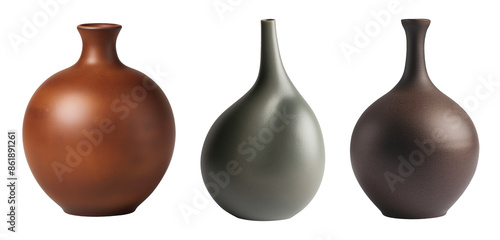 collection of abstract shaped contemporary vases, isolated against a transparent background photo