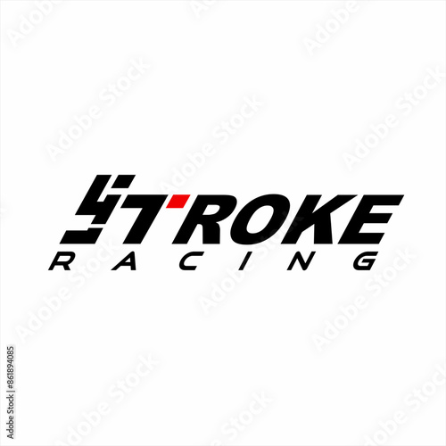 4 stroke racing word design with illustration of the number four on the letter S.