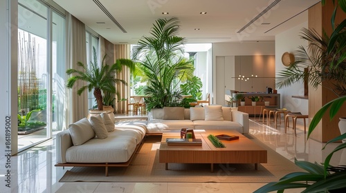 Wallpaper Mural modern living room with plants, Modern Green Spaces: Inspiring Living Rooms with Abundant Indoor Plants and Natural Light Torontodigital.ca