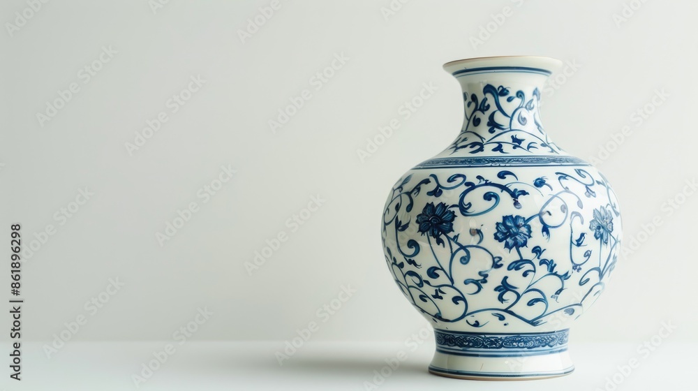 Antique white and blue vase on white background vintage home decor with copy space Antique white and blue vase on white background vintage home decor with copy space