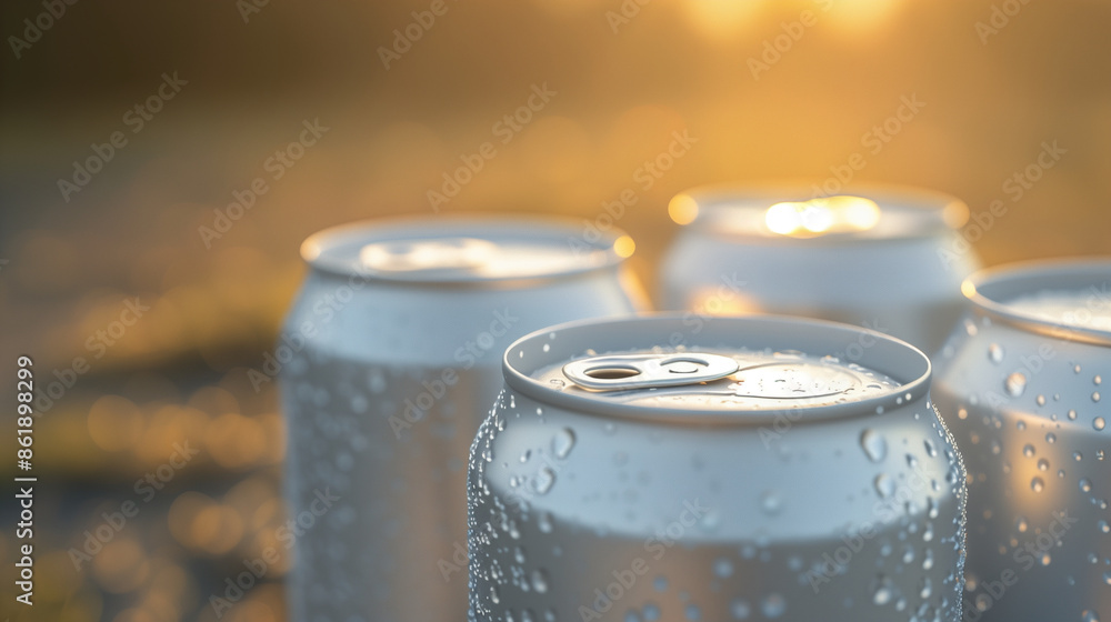 White soda cans on a beautiful sunny background White soda cans on a beautiful sunny background