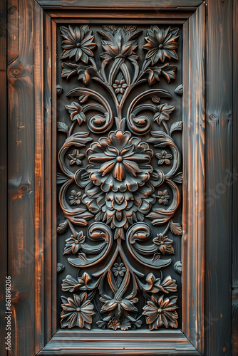 Intricate Floral Wood Carving in Dark Brown Finish © Oldcorporal